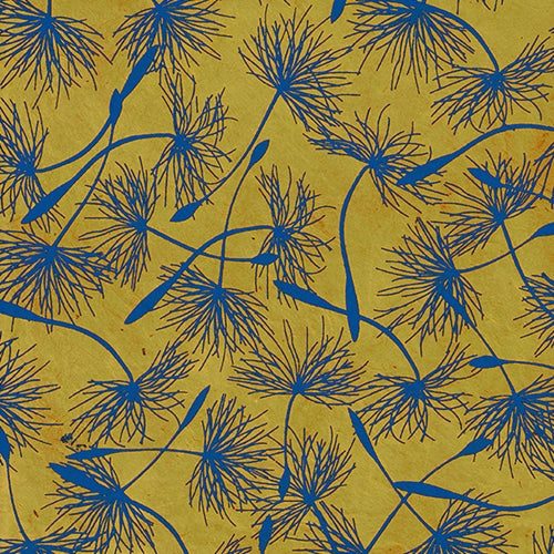 Nepalese Lokta- "Jelly Bush" Blue Dandelion Seeds on Ochre 20x30" Sheet  Nepalese Lokta- "Jelly Bush" Blue Dandelion Seeds on Ochre 20x30" Sheet