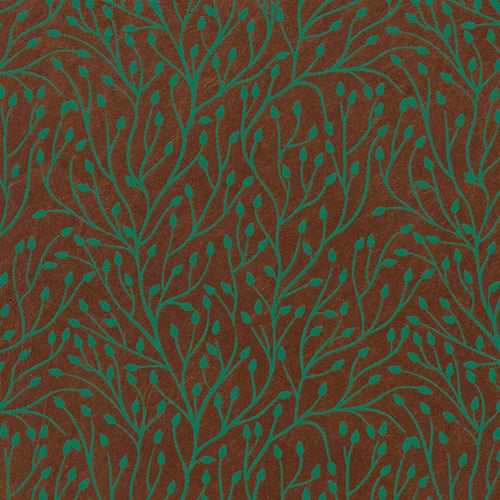 Nepalese Lokta- "Lahara Leaf" Green on Brown 20x30" Sheet Nepalese Lokta- "Lahara Leaf" Green on Brown 20x30" Sheet