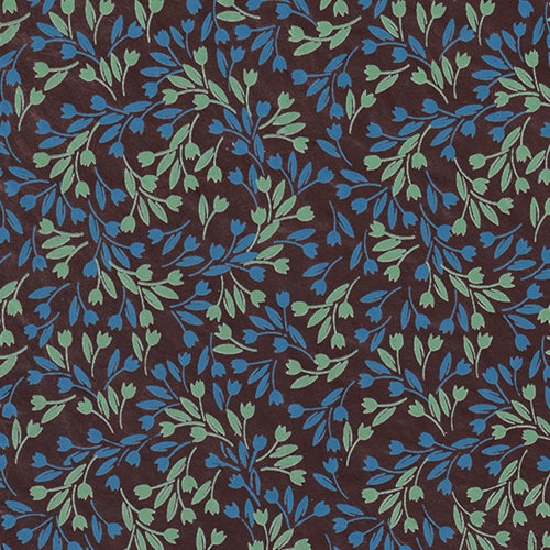 Nepalese Lokta- "Swirl" Blue and Green Flowers on Brown 20x30" Sheet  Nepalese Lokta- "Swirl" Blue and Green Flowers on Brown 20x30" Sheet