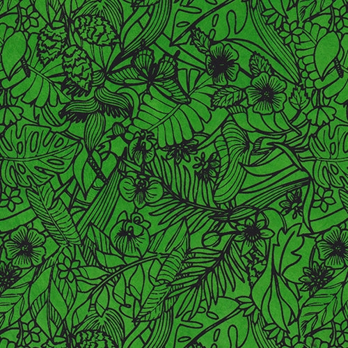 Lokta Printed Paper- Jungle Flowers & Leaves on Green 20x30" Sheet Lokta Printed Paper- Jungle Flowers & Leaves on Green 20x30" Sheet
