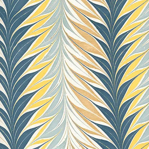 Marbled Paper from India - Flamboyant Indigo, Yellow, and Gold 22"x30" Sheet Marbled Paper from India - Flamboyant Indigo, Yellow, and Gold 22"x30" Sheet 