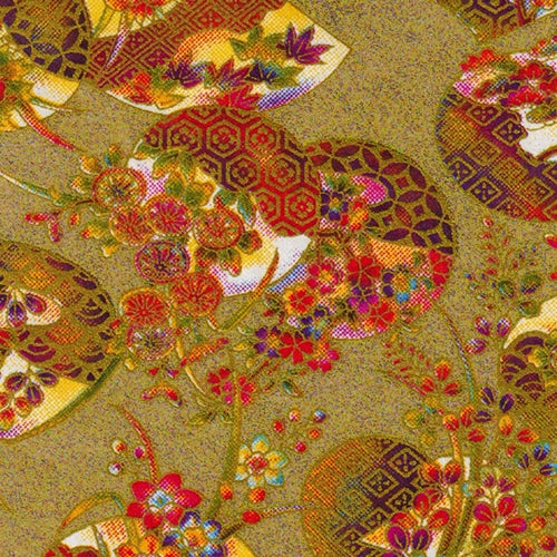 **NEW!** Chiyogami- Yusenshi Floral Fans on Metallic Gold 19x25" Sheet  Chiyogami- Yusenshi Floral Fans on Metallic Gold 19x25" Sheet 