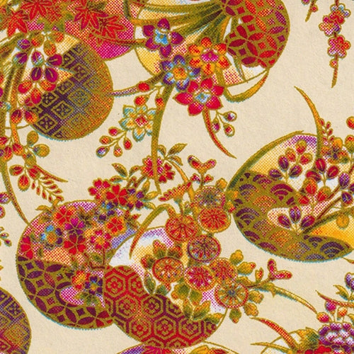 **NEW!** Chiyogami- Yusenshi Floral Fans on White 19x25" Sheet  Chiyogami- Yusenshi Floral Fans on White 19x25" Sheet