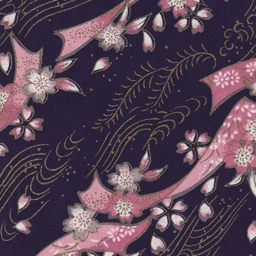 **NEW!** Chiyogami- Yusenshi Pink Ribbons and Flowers on Dark Blue 21x31" Sheet Chiyogami- Yusenshi Pink Ribbons and Flowers on Dark Blue 21x31" Sheet 
