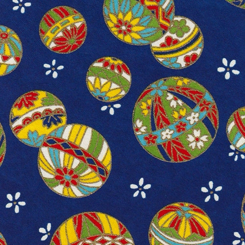 **NEW!** Chiyogami- Yusenshi Temari Balls on Blue with White Flowers 19x25" Sheet  Chiyogami- Yusenshi Temari Balls on Blue with White Flowers 19x25" Sheet