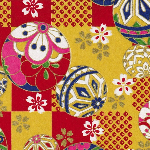 **NEW!** Chiyogami- Yusenshi Floral Temari Balls on Red & Gold Grid 19x25" Sheet Chiyogami- Yusenshi Floral Temari Balls on Red & Gold Grid 19x25" Sheet