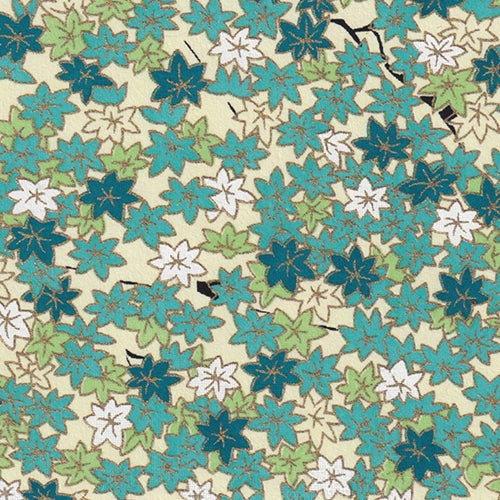 **NEW!** Chiyogami- Japanese Maple Leaves in Blue, Green, and White 19x25" Sheet Chiyogami- Japanese Maple Leaves in Blue, Green, and White 19x25" Sheet