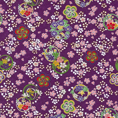 "NEW!" Japanese Yusenshi Purple with Floral Ornaments 19x26" Sheet  Japanese Yusenshi Purple with Floral Ornaments 19x26" Sheet