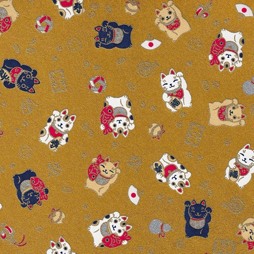 "NEW!" Japanese Yusenshi Lucky Cats on Metallic Gold 19x26" Sheet  Japanese Yusenshi Lucky Cats on Metallic Gold 19x26" Sheet