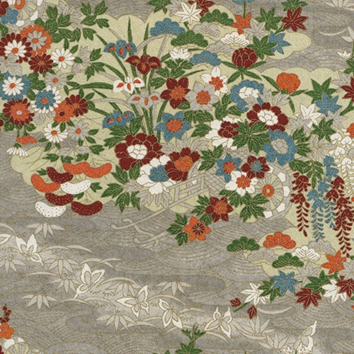 Japanese Yusenshi Rows of Flowers and Butterflies on Gray Rivers 19x25" Sheet Japanese Yusenshi Rows of Flowers and Butterflies on Gray Rivers 19x25" Sheet 