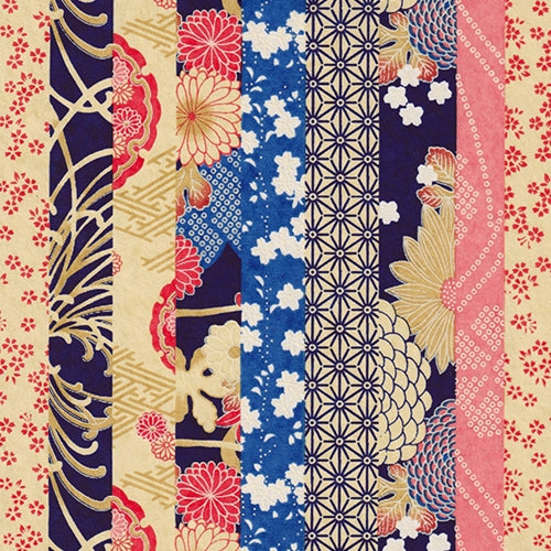 Japanese Yusenshi- Striped Pattern with Blues, Oranges, & Beige 19x25" Sheet Japanese Yusenshi- Striped Pattern with Blues, Oranges, & Beige 19x25" Sheet