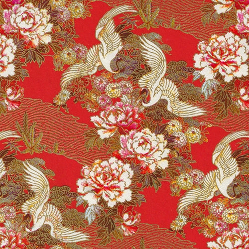Japanese Yusenshi- Cranes and Peonies on Red 19x25" Sheet Japanese Yusenshi- Cranes and Peonies on Red 19x25" Sheet 