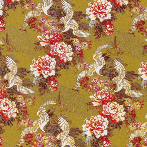 Japanese Yusenshi- Cranes and Peonies on Metallic Gold 19x25" Sheet  Japanese Yusenshi- Cranes and Peonies on Metallic Gold 19x25" Sheet