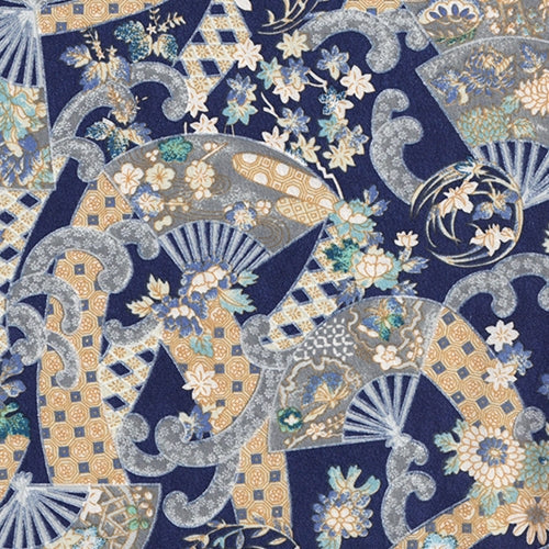 Japanese Yusenshi- Fans and Flowers on Blue 21x31" Sheet Japanese Yusenshi- Fans and Flowers on Blue 21x31" Sheet
