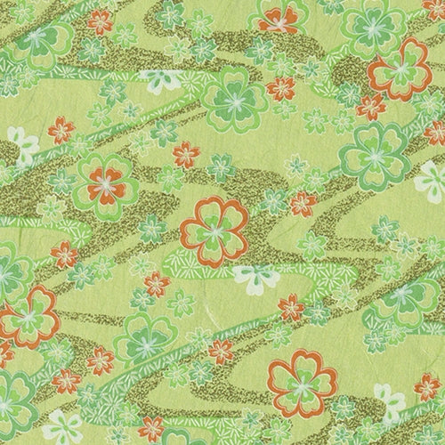 Japanese Yusenshi- Green Flowers on Golden Wind 21x31" Sheet Japanese Yusenshi- Green Flowers on Golden Wind 21x31" Sheet 