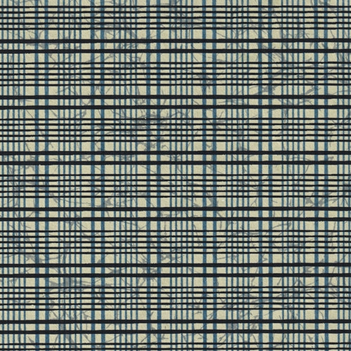 Japanese Yusenshi- Plaid Blue & Black on Beige 19x25" Sheet  Japanese Yusenshi- Plaid Blue & Black on Beige 19x25" Sheet