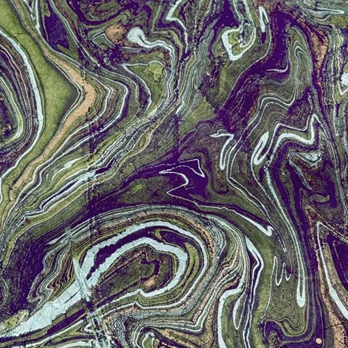 Nepalese Marbled Paper- Silver, Copper, and Gold on Dark Purple 20x30" Sheet Nepalese Marbled Paper- Silver, Copper, and Gold on Dark Purple 20x30" Sheet