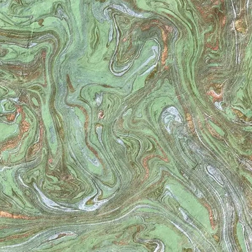 Nepalese Marbled Paper- Copper, Silver, and Gold on Mint Green 20x30" Sheet Nepalese Marbled Paper- Copper, Silver, and Gold on Mint Green 20x30" Sheet