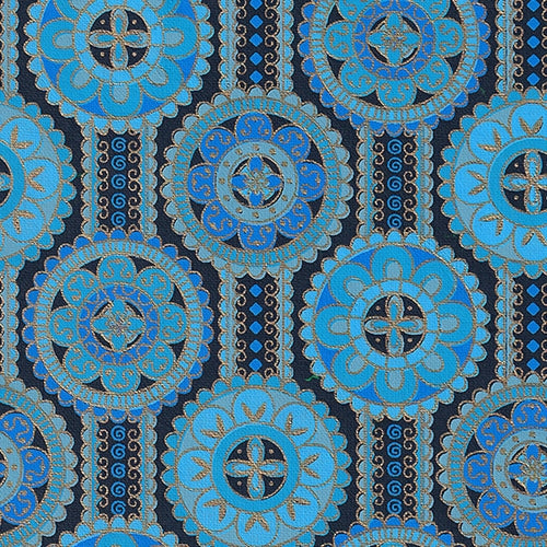Printed Cotton Paper from India- Moroccan Mandala in Blues and Gold on Black 20x30" Sheet Printed Cotton Paper from India- Moroccan Mandala in Blues and Gold on Black 20x30" Sheet