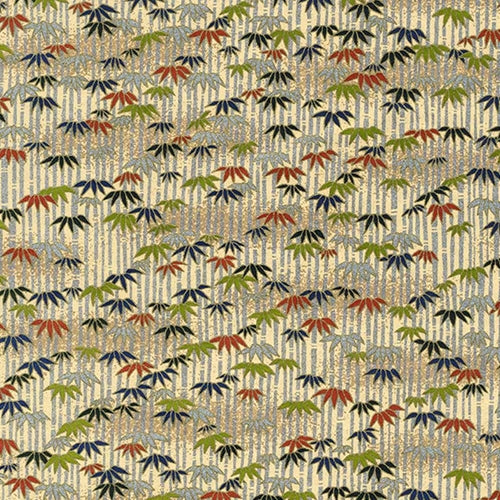 Japanese Chiyogami Paper- Black, Red, Green, and Silver Bamboo on Tan 18"x24" Sheet  Japanese Chiyogami Paper- Black, Red, Green, and Silver Bamboo on Tan 18"x24" Sheet