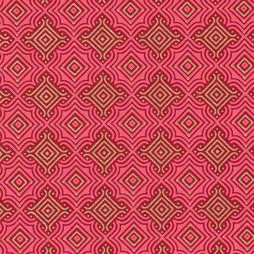 Printed Cotton Paper from India- Morroccan Tiles in Pink and Gold on Red 22x30 Sheet Printed Cotton Paper from India- Morroccan Tiles in Pink and Gold on Red 22x30 Sheet