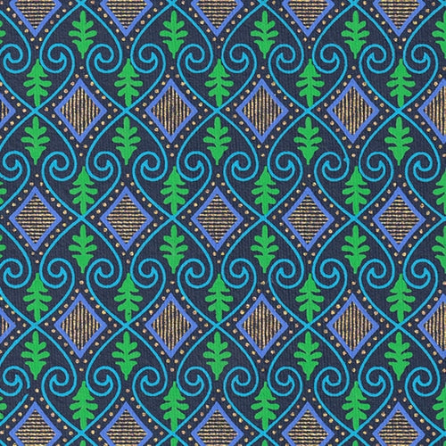 Printed Cotton Paper from India- Art Deco Diamonds, Dots, and Vines in Gold, Green, Violet, and Blue on Black 22x30 Sheet Printed Cotton Paper from India- Art Deco Diamonds, Dots, and Vines in Gold, Green, Violet, and Blue on Black 22x30 Sheet 