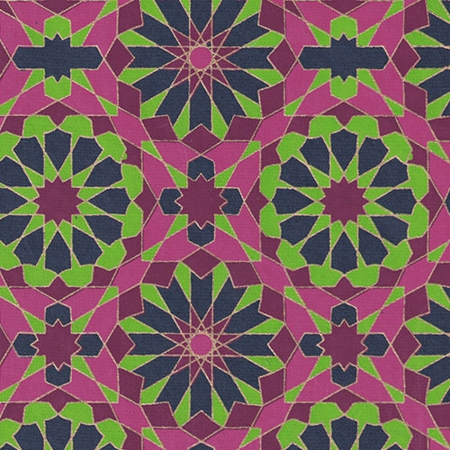 Printed Cotton Paper from India- Morroccan Tiles in Pink, Mauve, and Green on Black 22x30 Sheet Printed Cotton Paper from India- Morroccan Tiles in Pink, Mauve, and Green on Black 22x30 Sheet
