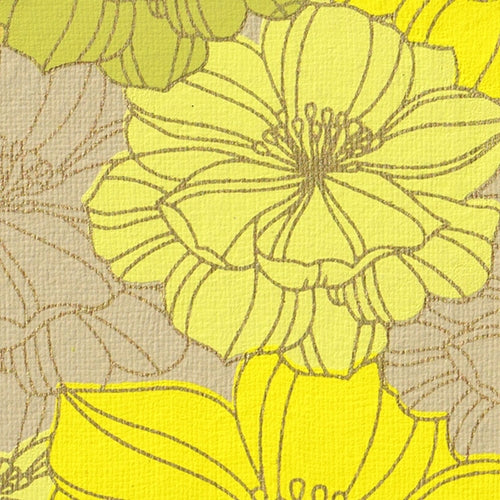 Printed Cotton Paper from India- Retro Flowers in Yellow, Greens, & Gold on Grey 22x30 Sheet Printed Cotton Paper from India- Retro Flowers in Yellow, Greens, & Gold on Grey 22x30 Sheet