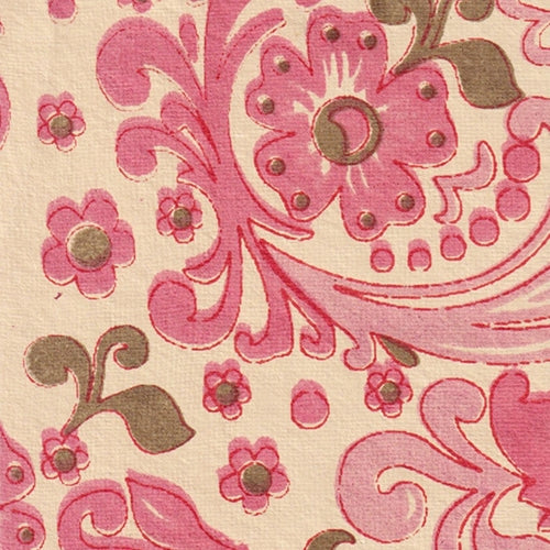 Printed Cotton Paper from India- Shades of Pink Filagree on Cream Paper 22x30 Inch Sheet  Printed Cotton Paper from India- Shades of Pink Filagree on Cream Paper 22x30 Inch Sheet