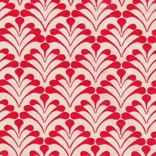 Art Deco Peacock Printed Lokta Paper- Red on Natural 20x30" Sheet Art Deco Peacock Printed Lokta Paper- Red on Natural 20x30" Sheet