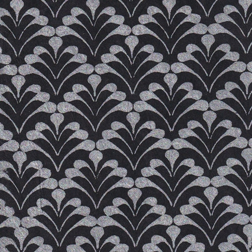 Art Deco Peacock Printed Lokta Paper- Silver on Black 20x30" Sheet Art Deco Peacock Printed Lokta Paper- Silver on Black 20x30" Sheet