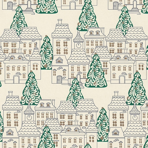 Rossi Decorated Papers from Italy - Christmas Village in Green and Gold 28"x40" Sheet Rossi Decorated Papers from Italy - Christmas Village in Green and Gold 28"x40" Sheet 