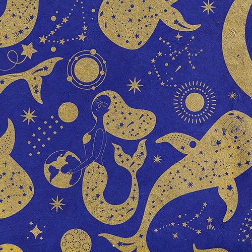 **NEW!** Cosmic Mermaids and Whales in Space Printed Lokta Paper 20x30" Sheet Cosmic Mermaids and Whales in Space Printed Lokta Paper 20x30" Sheet 