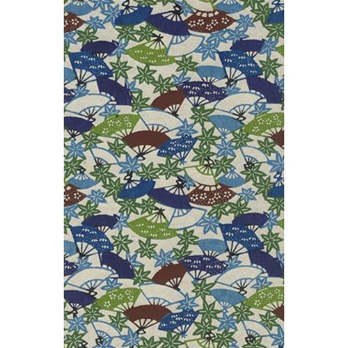 Katazome-shi Paper- Blue, Green, &amp; Brown Fans and Leaves 18x24" sheet Katazome-shi Paper- Blue, Green, & Brown Fans and Leaves 18x24" sheet 