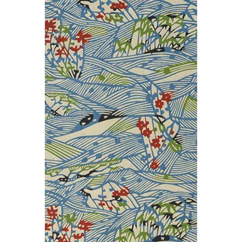 Katazome-shi Blue, Green, &amp; Red Waves and Leaves 18x24" sheet Katazome-shi Blue, Green, & Red Waves and Leaves 18x24" sheet