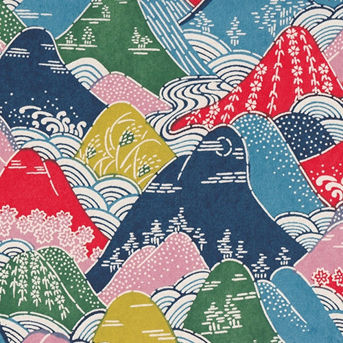 Katazome-shi Paper- Multicolor Mountains and Water 18x24" Sheet Katazome-shi Paper- Multicolor Mountains and Water 18x24" Sheet