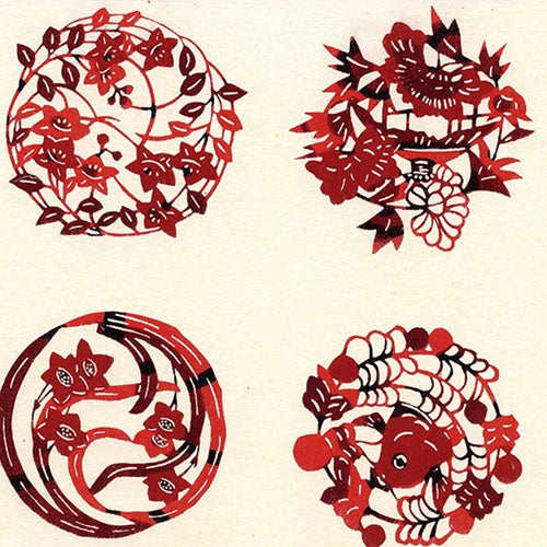 Katazome-shi Paper- Red Floral Medallions 18x24" Sheet Katazome-shi Paper- Red Floral Medallions 18x24" Sheet