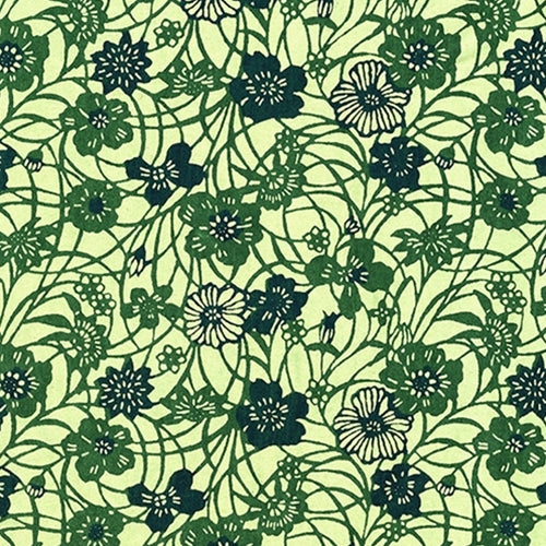 Katazome-shi Paper- Flower Garden Green on Green 18x24" sheet Katazome-shi Paper- Flower Garden Green on Green 18x24" sheet 