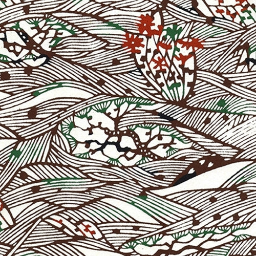 Katazome-shi Paper- Brown and Red Waves & Flora 18x24" sheet Katazome-shi Paper- Brown and Red Waves & Flora 18x24" sheet