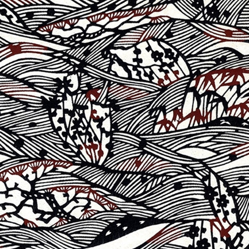 Katazome-shi Paper- Black and Brown Waves & Flora 18x24" sheet Katazome-shi Paper- Black and Brown Waves & Flora 18x24" sheet 