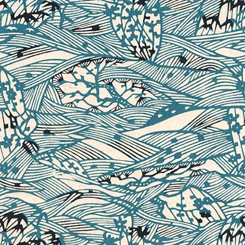 Katazome-shi Paper- Indigo Blue Waves and Trees 18x24" sheet Katazome-shi Paper- Indigo Blue Waves and Trees 18x24" Sheet