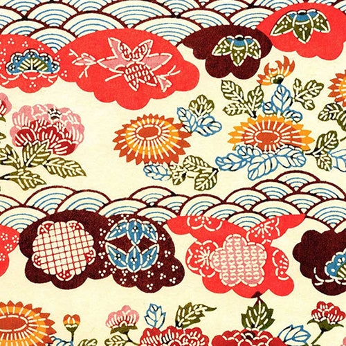 Katazome-shi Paper- Waves, Clouds, Flowers, and Leaves (Multicolor) 18x24" sheet Katazome-shi Paper- Waves, Clouds, Flowers, and Leaves (Multicolor) 18x24" sheet