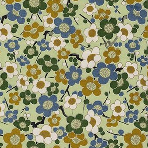 Blue, Green, &amp; White Blossoms on Lime - 18"x24" Sheet Blue, Green, &amp; White Blossoms on Lime - 18"x24" Sheet