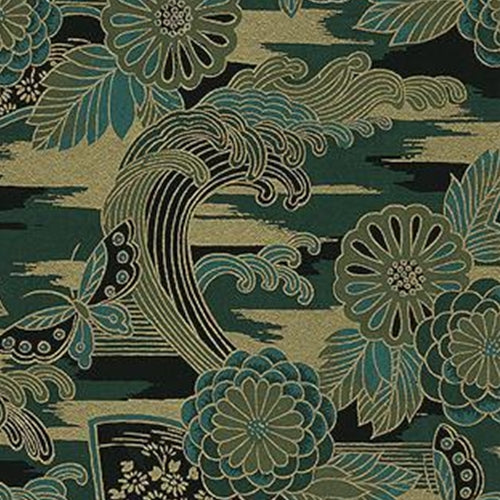 Waves, Flowers, Fans, &amp; Butterflies in Green, Teal, &amp; Gold - 18"x24" Sheet waves, flowers, fans, &amp;amp; butterflies in green, teal, &amp;amp; gold - 18"x24" sheet 