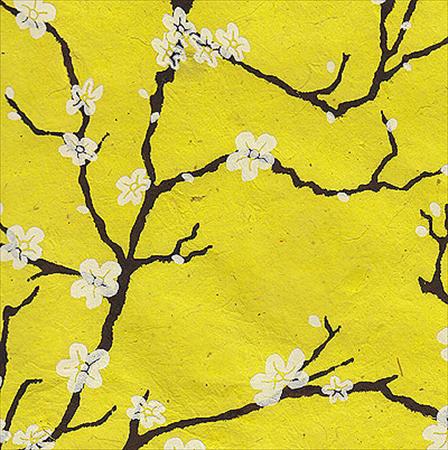 Nepalese Peach Blossom Paper White Blossoms on Yellow Paper 20"x30" Sheet