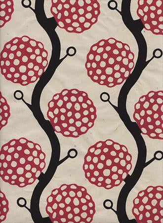 Nepalese Flower &amp; Vine Printed Lokta Paper Brown on Tan 20"x30" Sheet