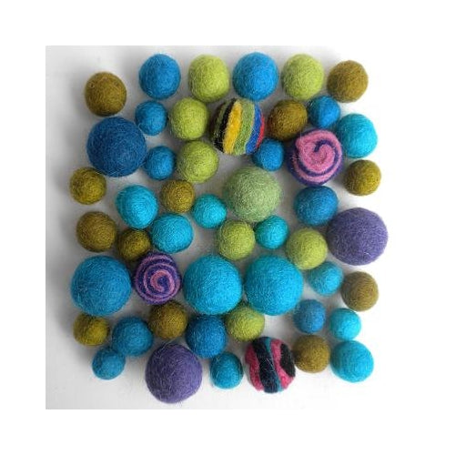 Felted Wool Bead Multi-Packs 50 Piece Assortments 50 Cool Colors
