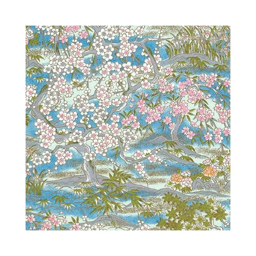 Pink Flower Trees on Blue - Chiyogami Paper pink flower trees on blue - chiyogami paper 