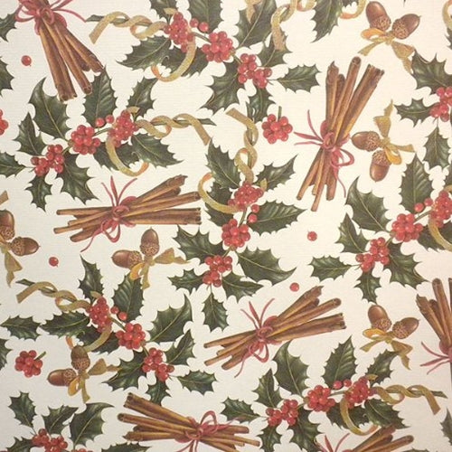 ROSSI Holly and Cinnamon Fine Art and Gift Wrap Paper 28"x40" Sheet ROSSI Holly and Cinnamon Fine Art and Gift Wrap Paper 28"x40" Sheet