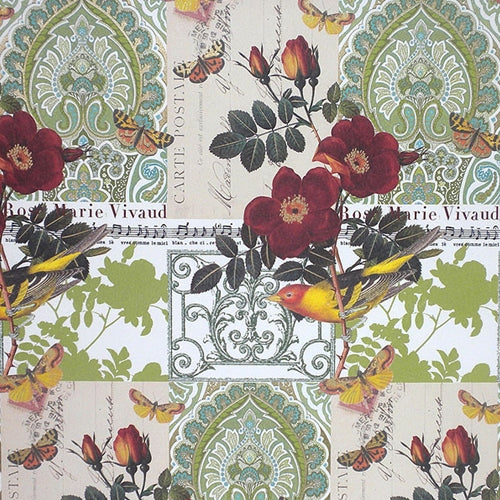 Rossi Decorative Paper from Italy- Birds and Tea Roses 28x40 Inch Sheet Rossi Decorative Paper from Italy- Birds and Tea Roses 28x40 Inch Sheet